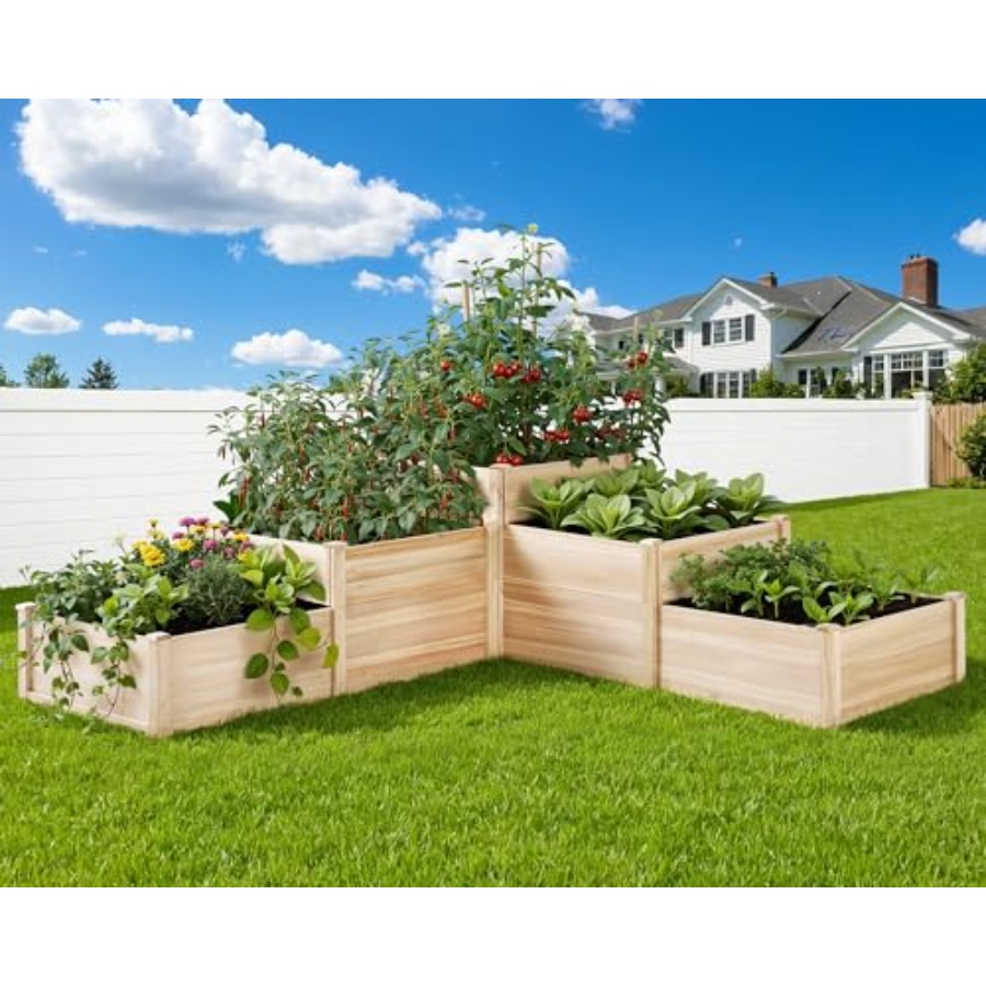 Gardening Tools Wooden - Podwyższona grządka ogrodowa 3-poziomowa, skrzynia do
